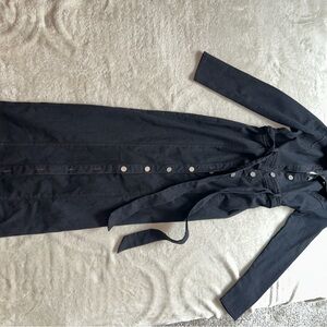 Long Black Button-Up Denim Dress